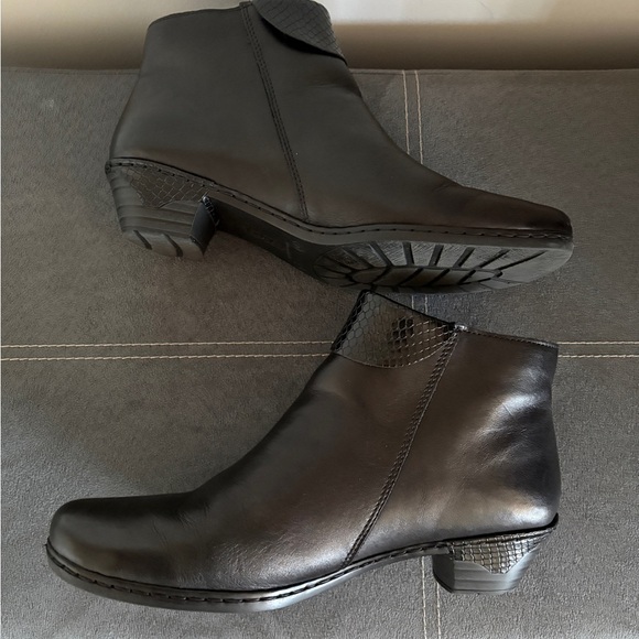 Rieker Black Ankle Boots with Textured Trim - Picture 6 of 14